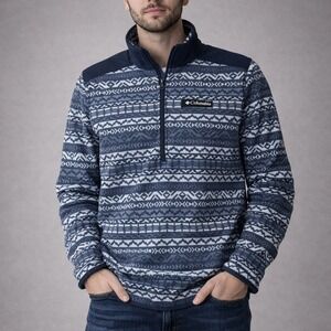 Columbia Mens Sweater Weather Printed Quarter Zip Pullover Fleece Size M